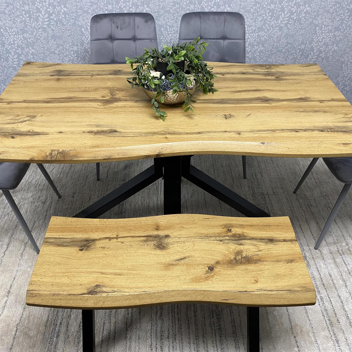 Dakota Dining Set With Velvet Chairs And Bench - Grey 117cm