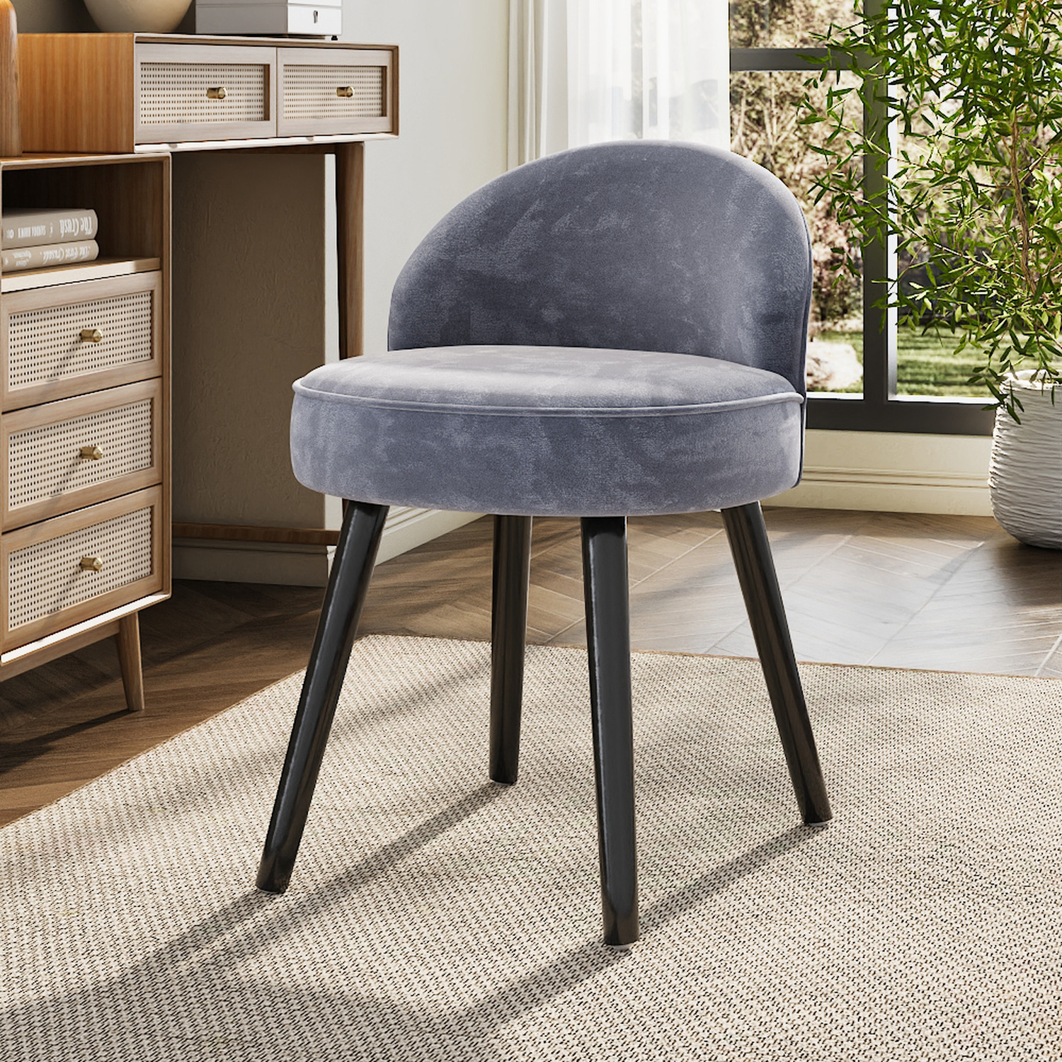 slim fit dress slacks Modern Upholstered Buttoned Stool for Dressing Table – Living and Home main image 1