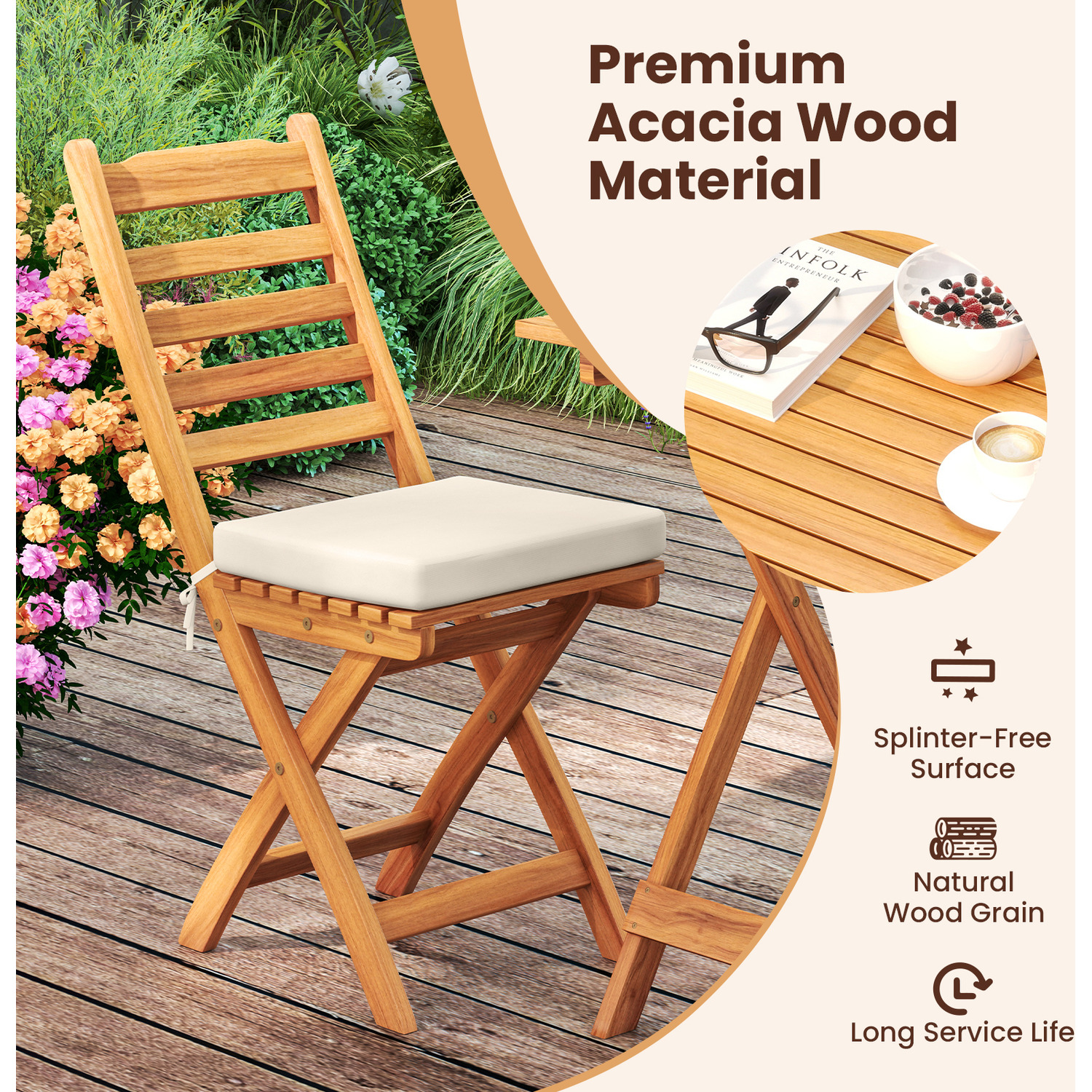 Outdoor Bistro Set Folding Chair Table Set - Brown