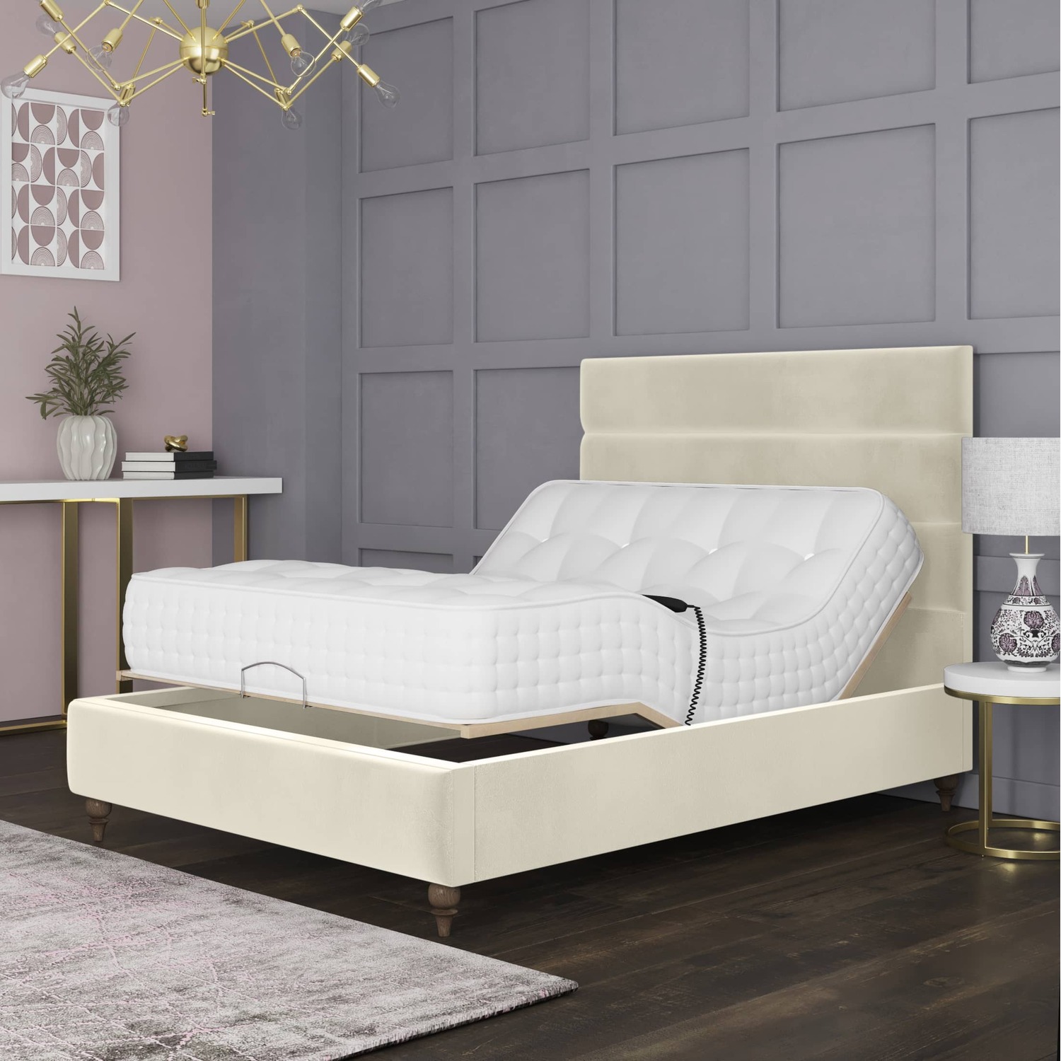 Penelope Electric Adjustable Bed Frame Premium Motorised Comfort - Cream King
