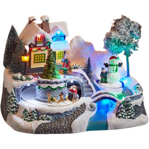 Christmas Santa's Village Snow Scene with Music - Multi-Coloured