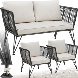 Garden Furniture Set Sundo - 2 Armchairs, Sofa, Thick Cushions, Removable Covers