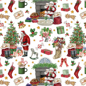 Christmas Rocking Horse Red Santa Green Trees Pvc Tablecloth
