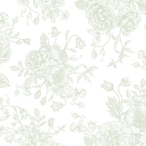 Romantic Roses Wallpaper in Soft Sage on White