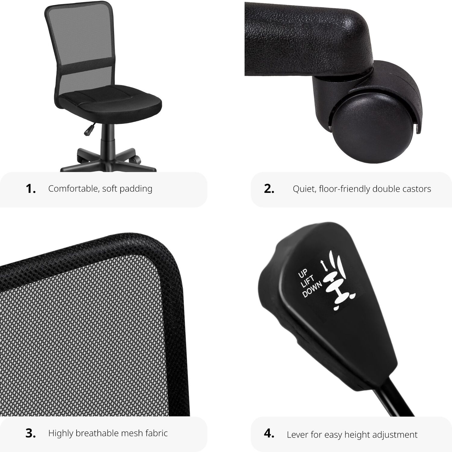 Office Chair Patrick Ergonomic Padded Stepless Height Adjustment - Black