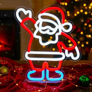 Neon LED Father Christmas Santa Light Sign Small Table Top 25cm