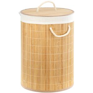Foldable Laundry Basket With Lid Removable Liner Round Natural