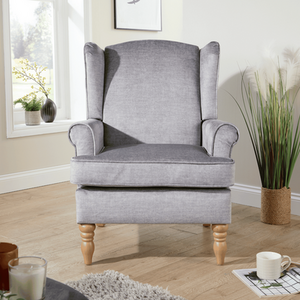 Silver grey Helena Traditional Accent Armchair High Back Occasional Wing Back Design shot 11254010