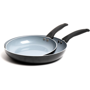 MasterClass 2pc Ceramic Non-Stick Eco Frying Pan Set 24cm  30cm Induction Safe