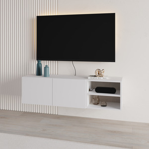 White Decortie Modern Floating TV Stand for 50 Inch TVs shot 11290340