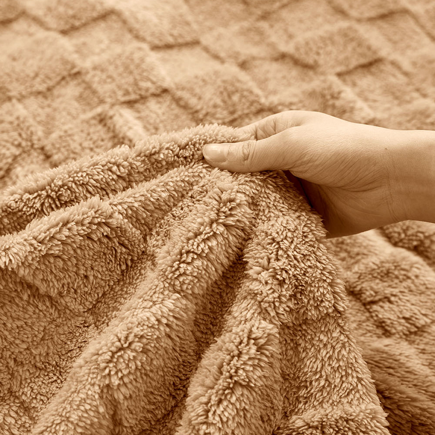 Light Brown Checkered Throw Blanket - Light Brown