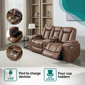 Brown Ashton 2 Seater Fabric Auto Recliner Sofa With Console shot 11556504