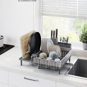 Expandable Stainless Steel Dish Drying Rack with Drain Spout
