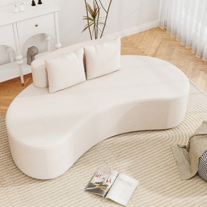 Upholstered Curved Sofa with 2 Pillows