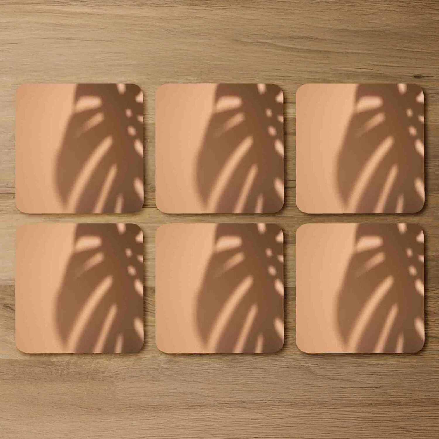 Image of Monstera Shadow Coaster Set - Brown
