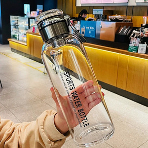 2L Large Glass Water Bottle Portable Leakproof Cup