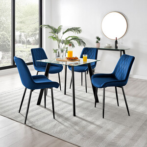 Seattle Glass and Black Leg Square Dining Table and 4 Pesaro Black Leg Chairs