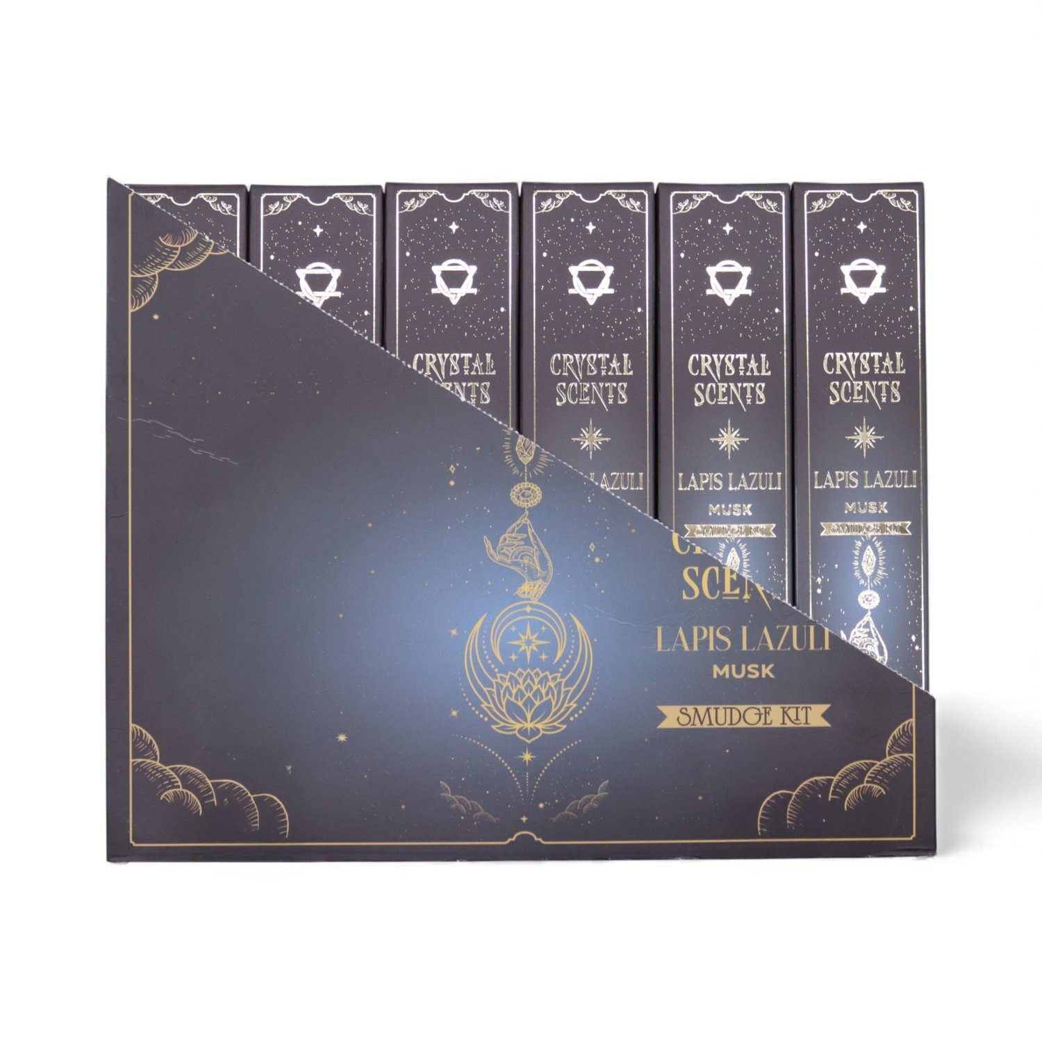 Lapis Crystal Scents Musk Smudge Incense Set with Lapis Lazuli - Brown