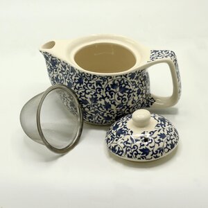 Small Blue Pattern Herbal Teapot Elegant Ceramic Tea Pot for Personal Use