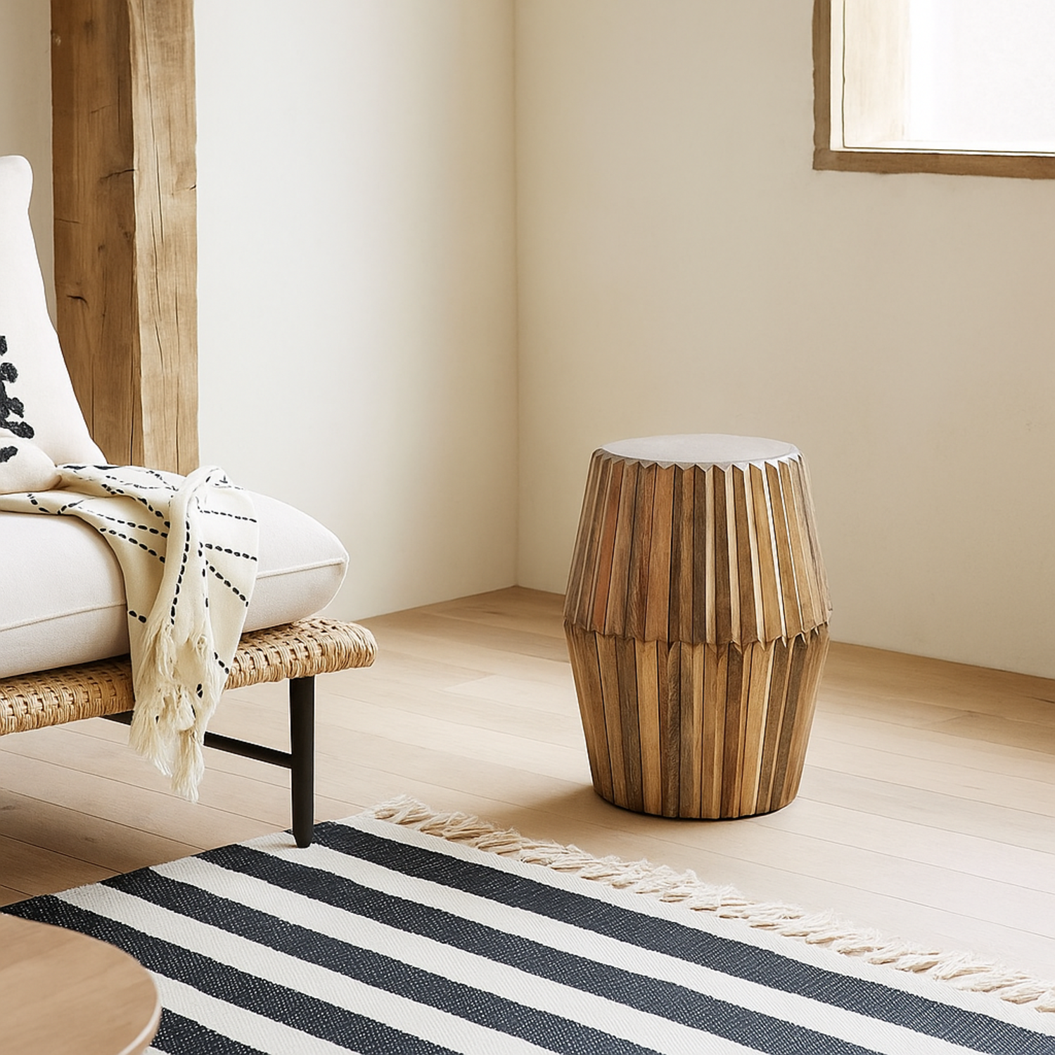 Wyld Haus Arizona Mango Wood Carved Side Table, Matt Finish - Brown