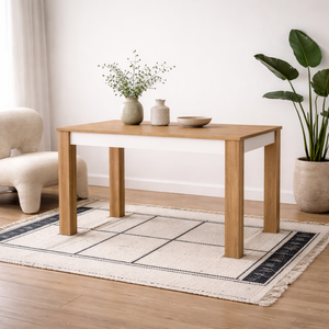 Hjorring Medium Extending Dining Table - White Gloss and Natural Oak