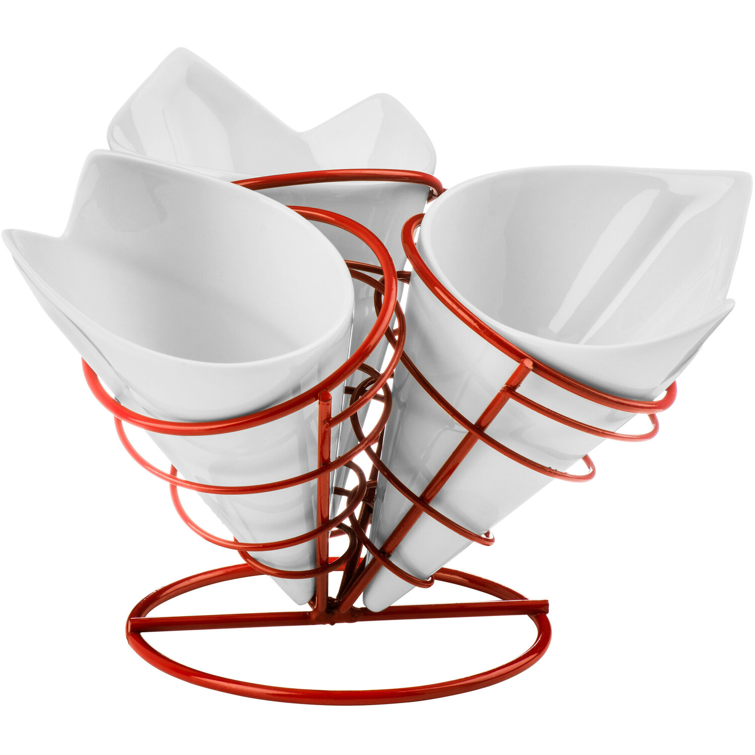 Hollywood 3 French Fry Cones With Red Metal Stand Set - Red