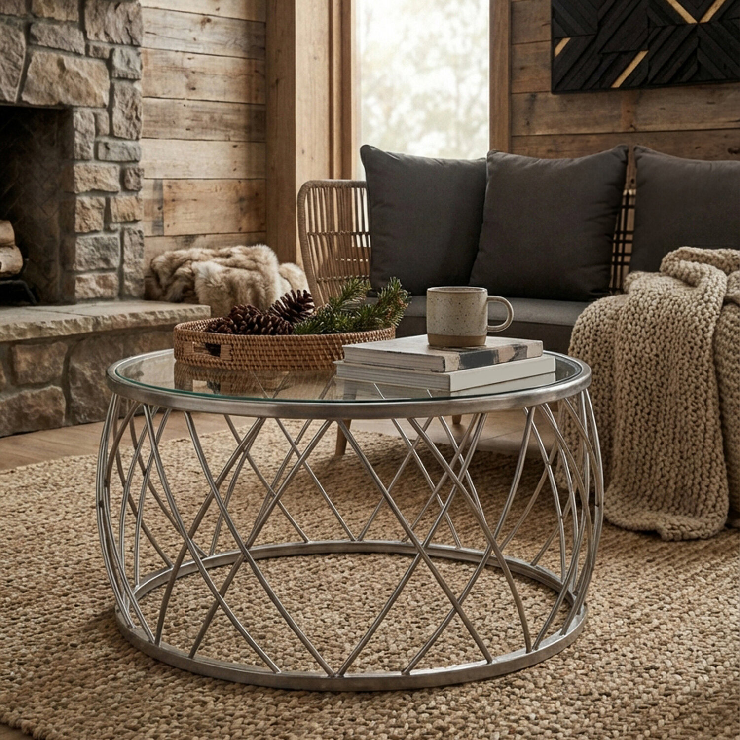 Ackley Silver Round Coffee Table with Clear Glass - Silver