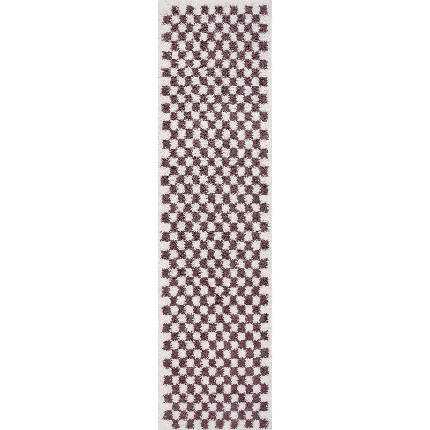 The Rugs Purple Moodi Shaggy Mosscheck Rug - 80X300 Cm - Image 2