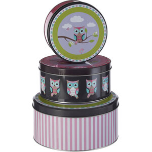 Paice Set of Three Happy Owls Storage Tins