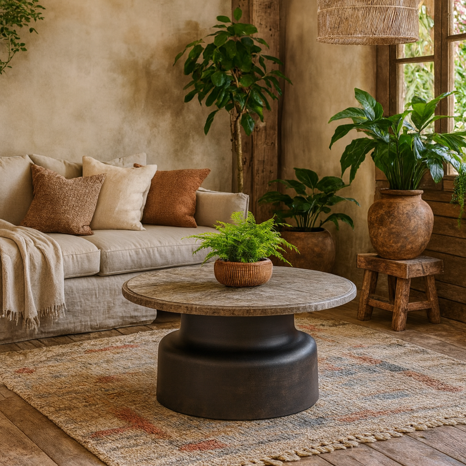 Wyld Haus Les Orangers Marble Round Coffee Table Matt Metal Base - Black