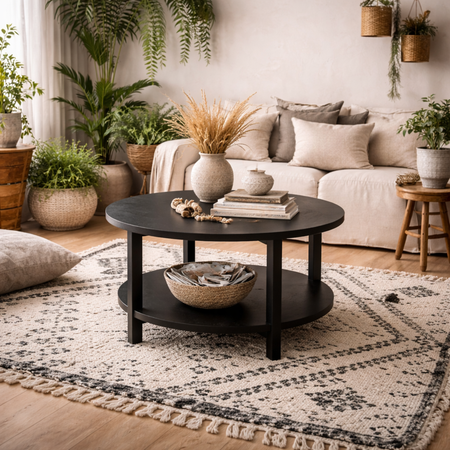 Westbrook Round Coffee Table Matt Grain Wood - Black