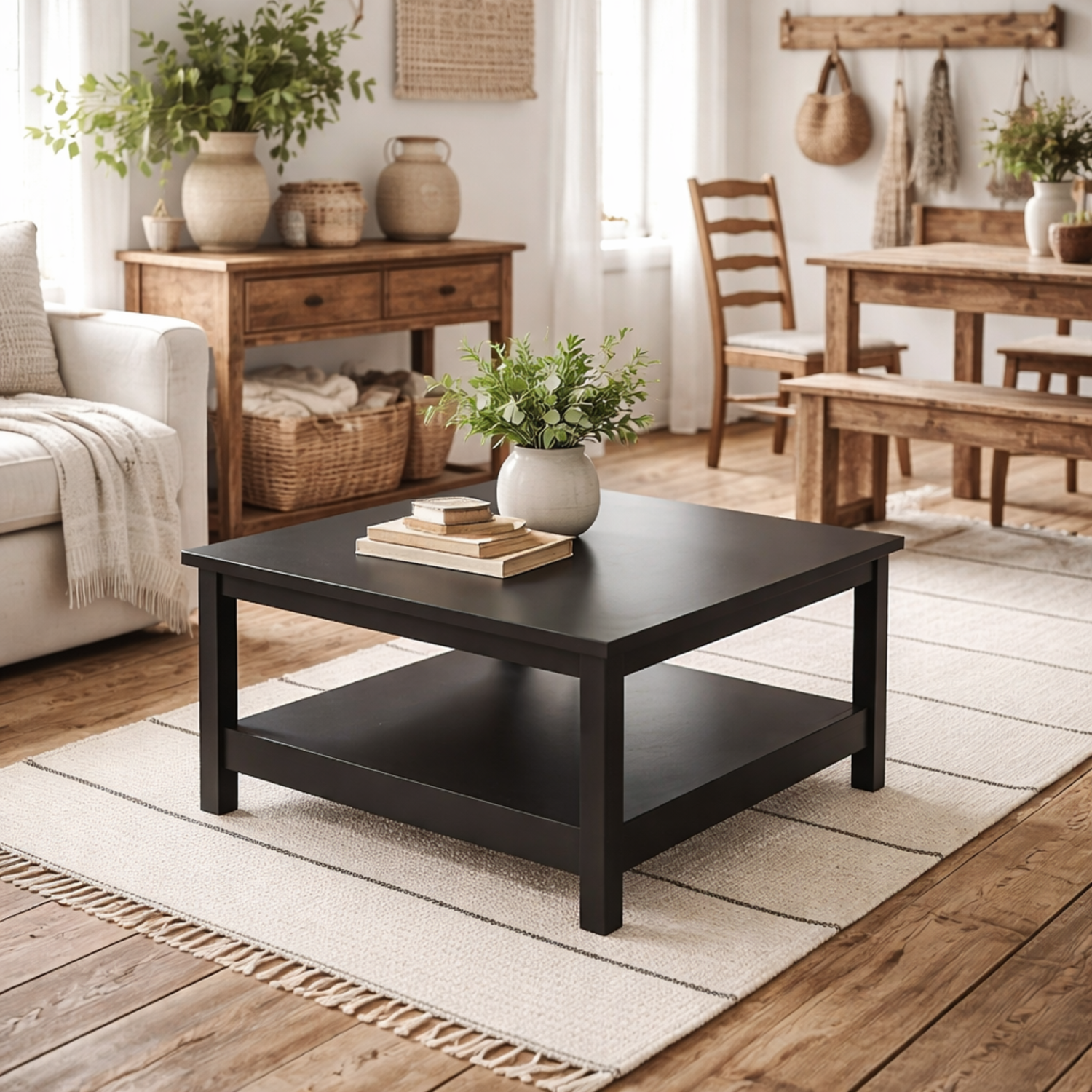 Gossmere Matt Wood Square Coffee Table - Black