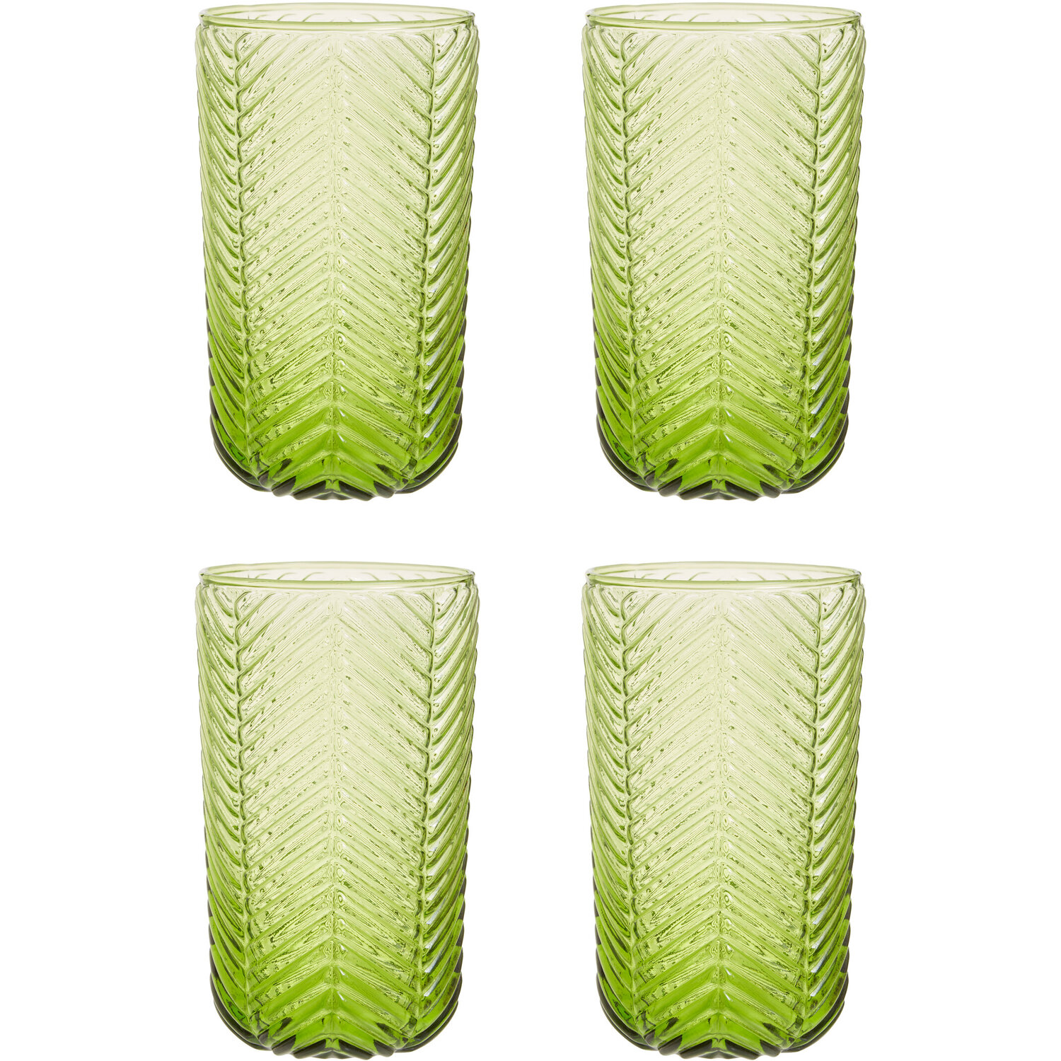 Fleur Set Of Four Green Highball Glasses - Green
