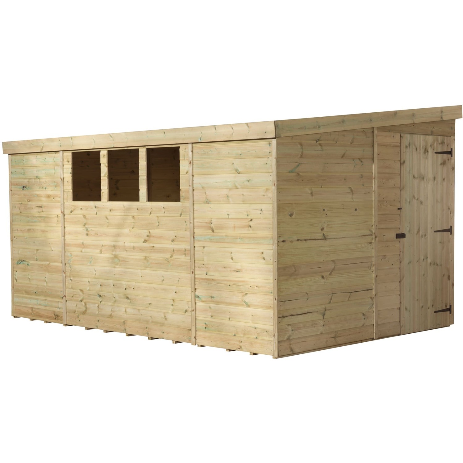 Empire 3000 8x8 Pent Garden Shed with a Single Door on Right Side Panel & 3 Windows - Green