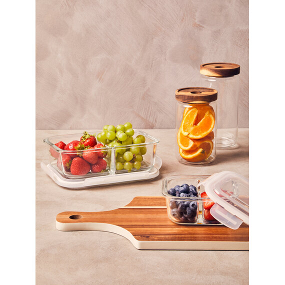 Freska 2 Section Rectangular Glass Container With Lid 640 ml