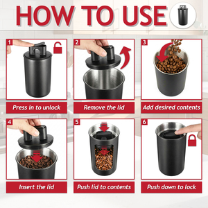 Airtight Coffee Canister Vacuum Seal Lid Stainless Steel Powder Coated Matt Black Storage Container