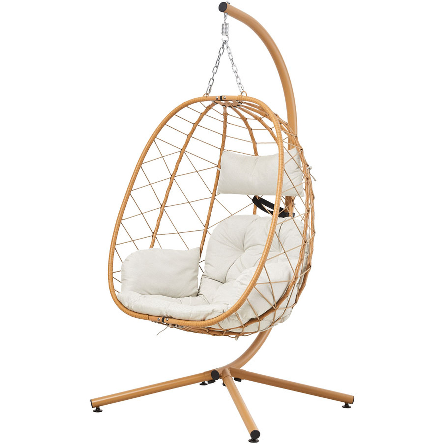 Hanging Egg Garden Swing Chair With Cushion And Headrest - Beige-yellow