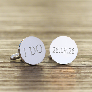 Personalised I Do & Wedding Date Cufflinks - Silver Finish