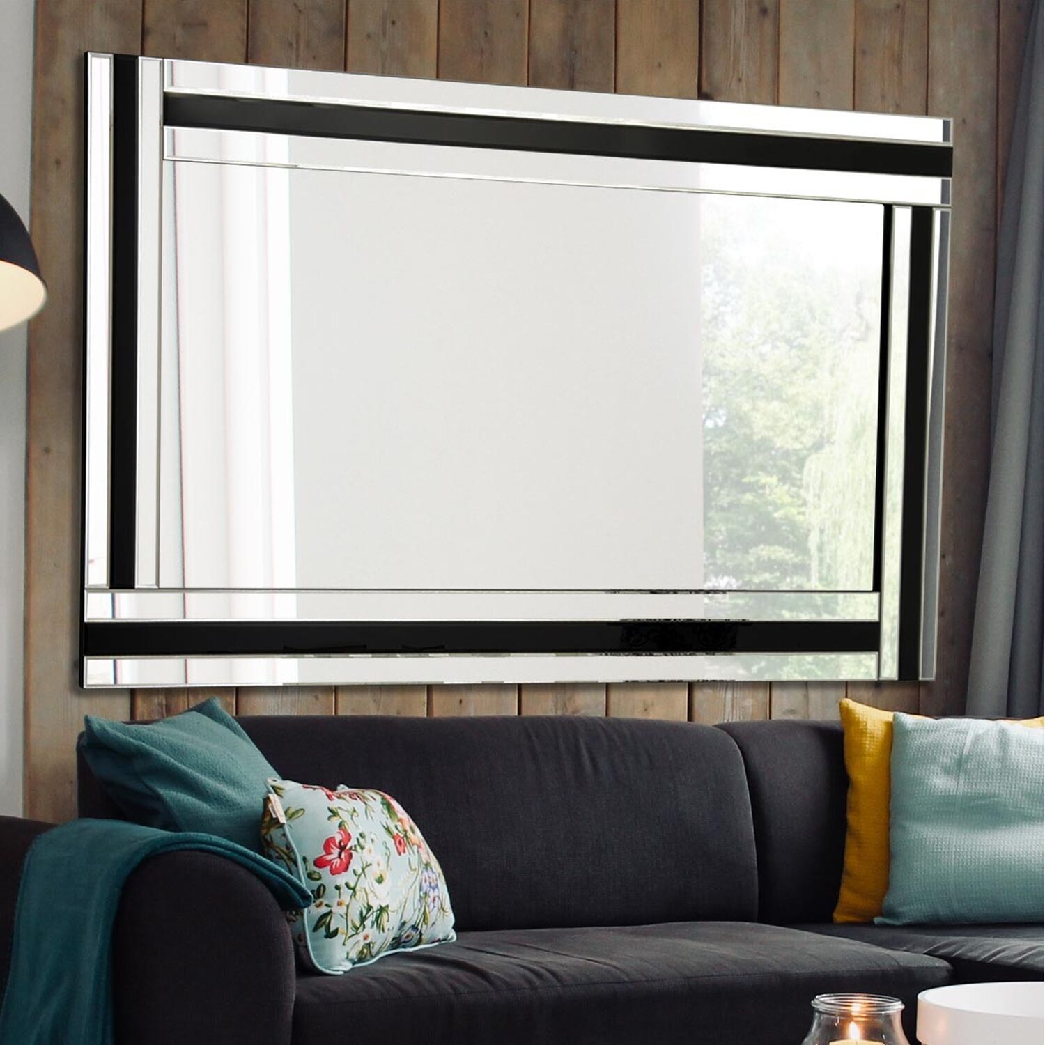 Black and Silver Bevelled Triple Edge Wall Mirror - Black