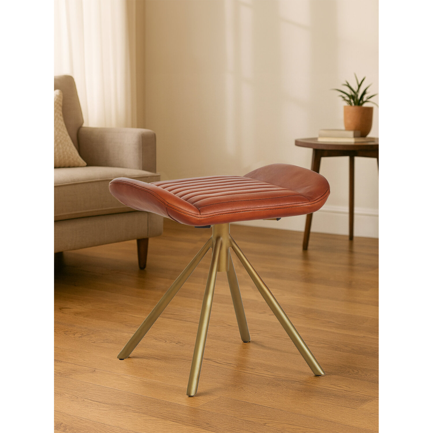 Buffalo Tan Leather Footstool - Brown