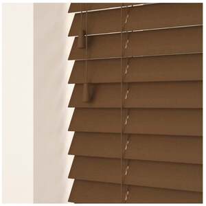 Dark Oak / 210 50mm Slat Real Wood Venetian Blind With Strings 120cm Drop shot 14606574