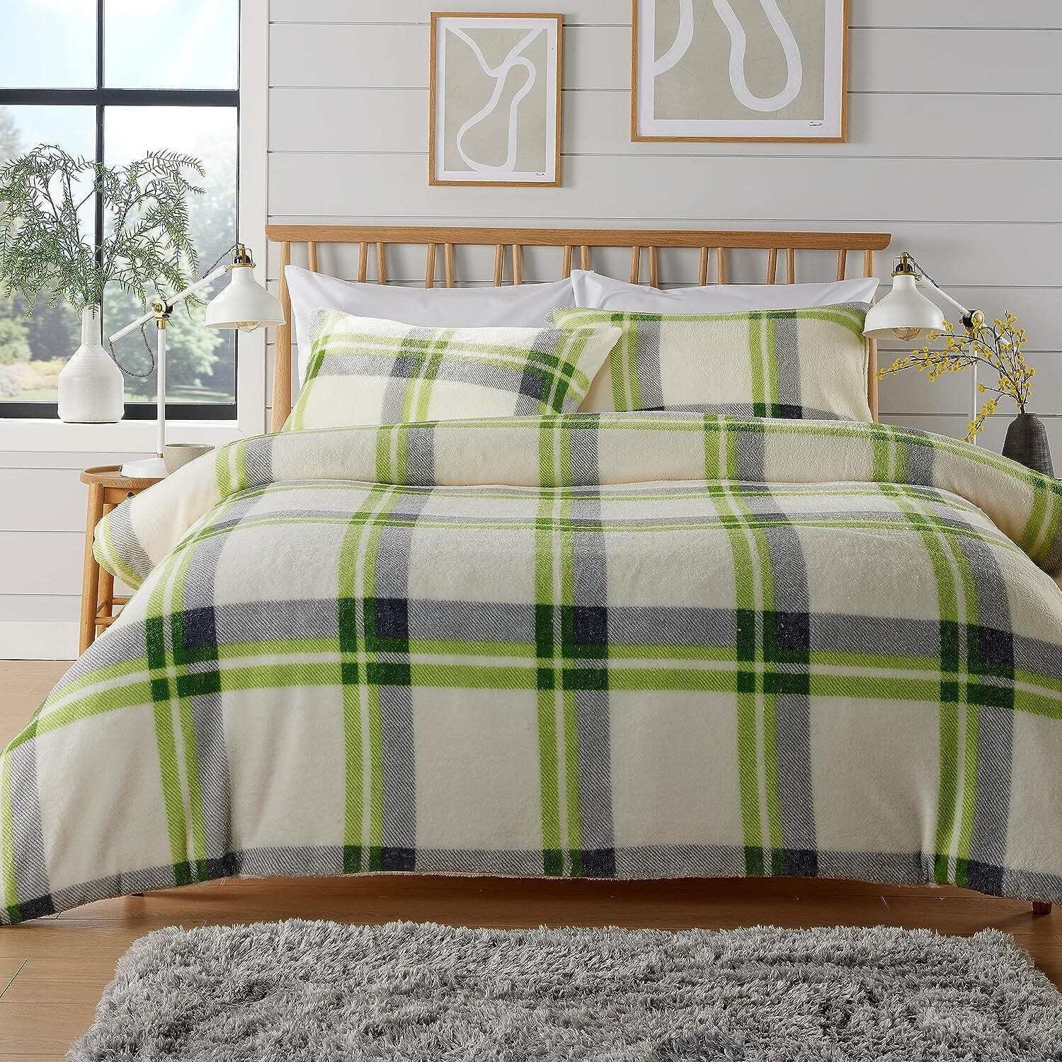 Orkney Check Printed Fleece Duvet Set - Green King