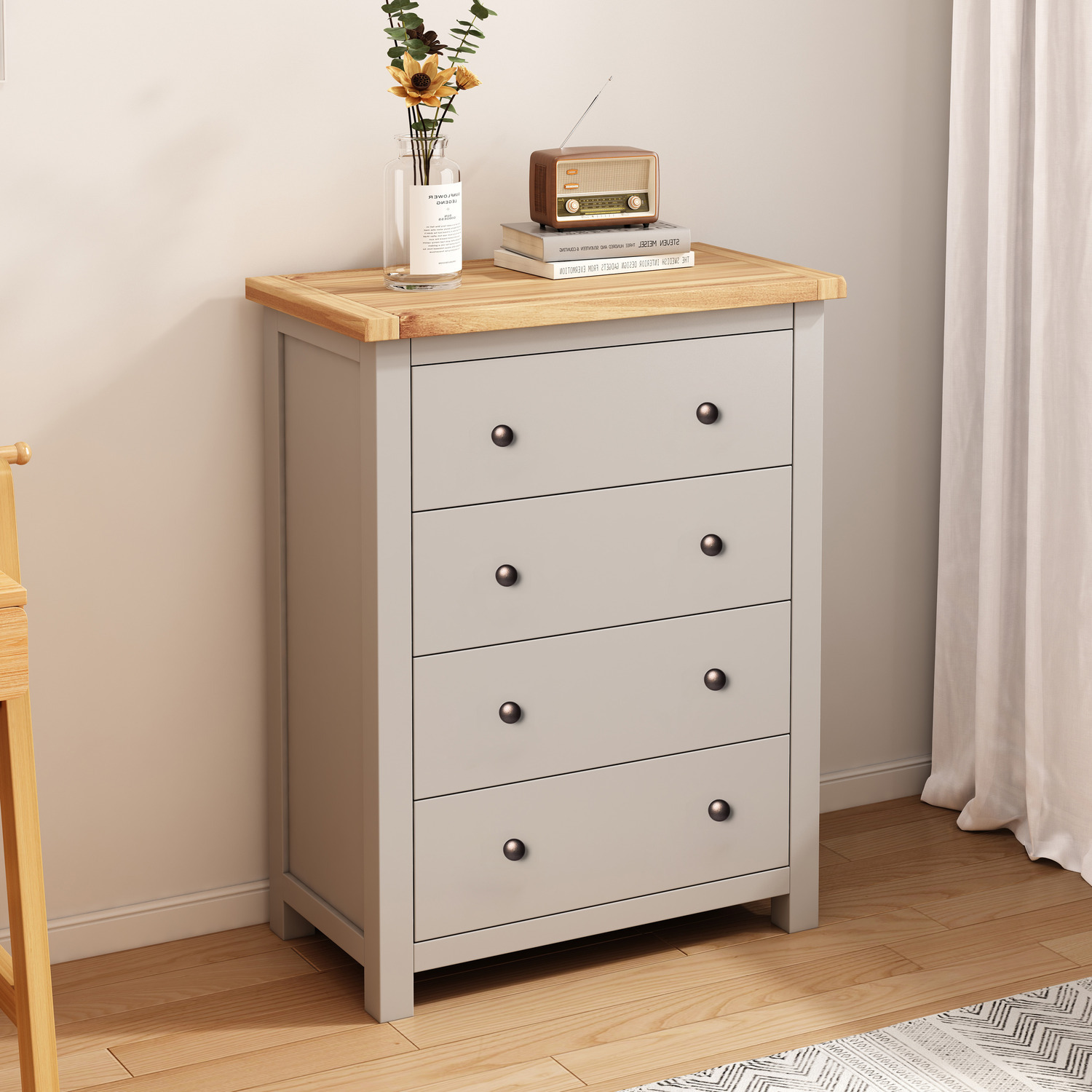 Cabinet Bits Argenta 4 Drawer Petite Chest - Grey / Brass