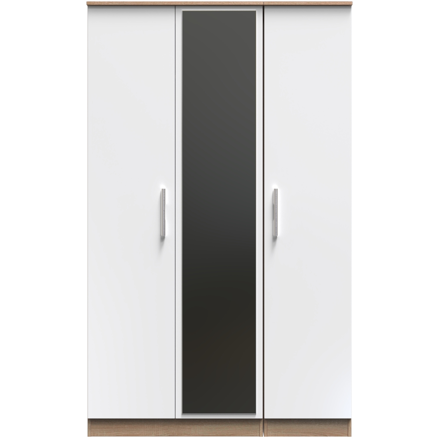 Contrast Ready Assembled Tall Triple Mirrored Wardrobe - White Matt Bardolino Oak