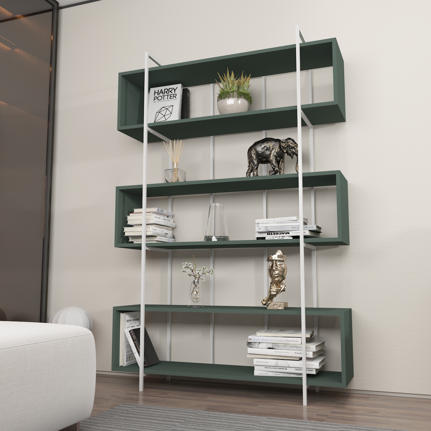 Decorotika Bruti 6-Tier Bookshelf - Silva Green And White