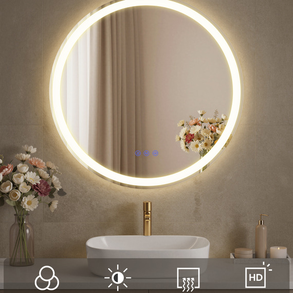 SONGMICS Round LED Anti Fog Bathroom Mirror