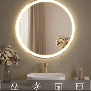 Round LED Anti Fog Bathroom Mirror Matte White 61cm