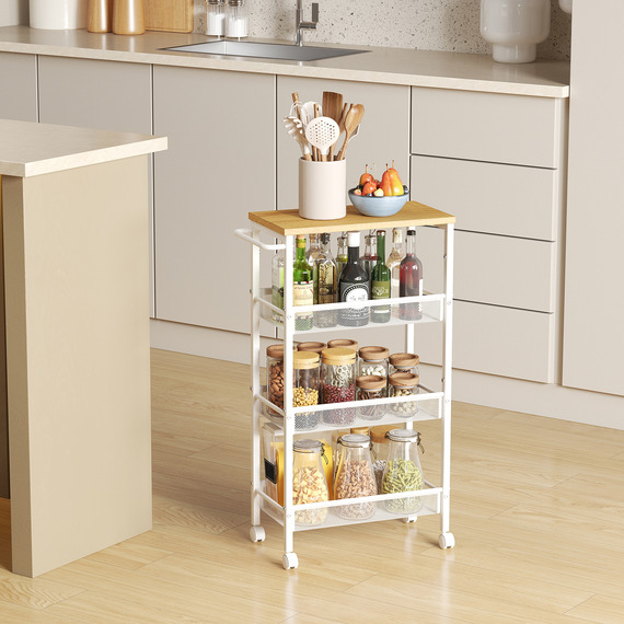 VASAGLE 4-Tier Kitchen Trolley Cart with Wheels