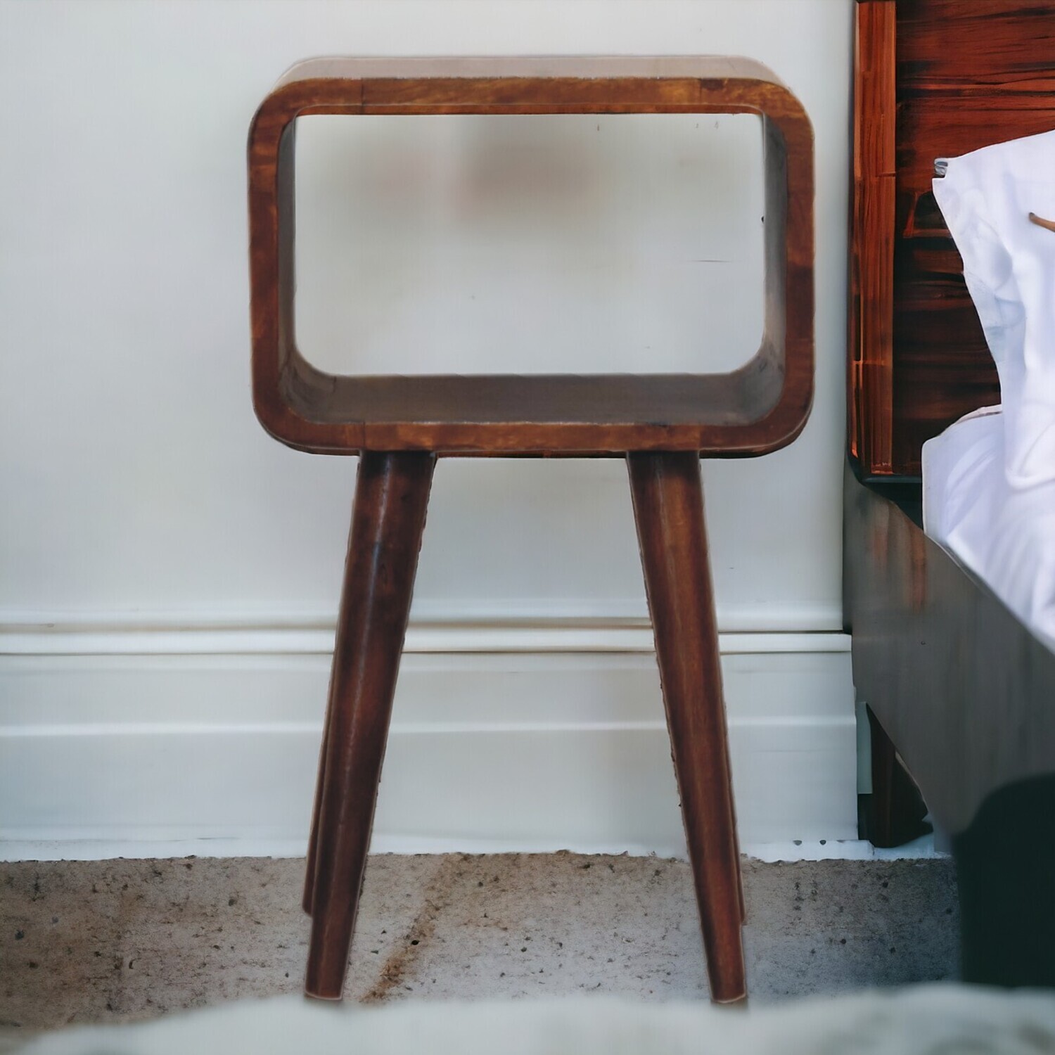 B&Q - Solid Wood Mini Chestnut Curved Open Bedside - Image 3