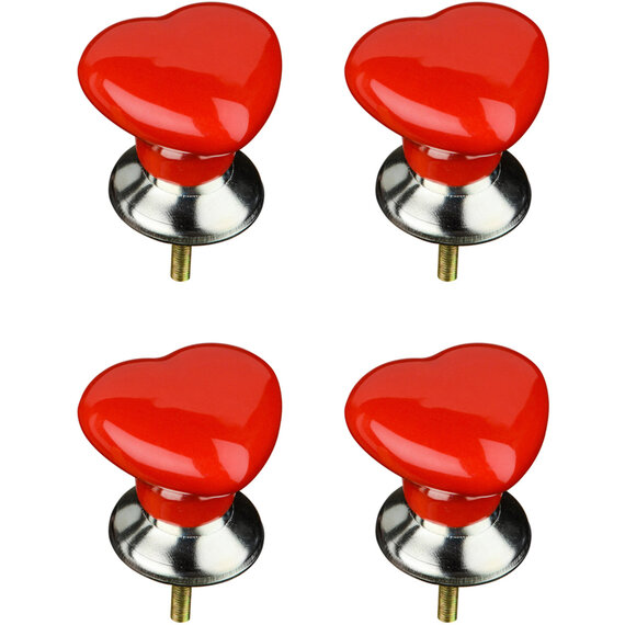 Set of 4 Heart Shape Red Ceramic Drawer Knobs